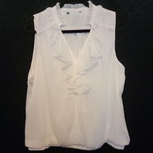 WHBM White Silk Sleeveless Blouson Top w/Pin Tuck & Ruffle Details - Sz XL